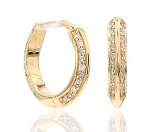 12mm Knife Edge Natural Diamond Huggie Earrings /  Diamond Huggies / Knife Edge 18K Gold Huggies / Gold Diamond Hoops /  Huggie Hoop Earring