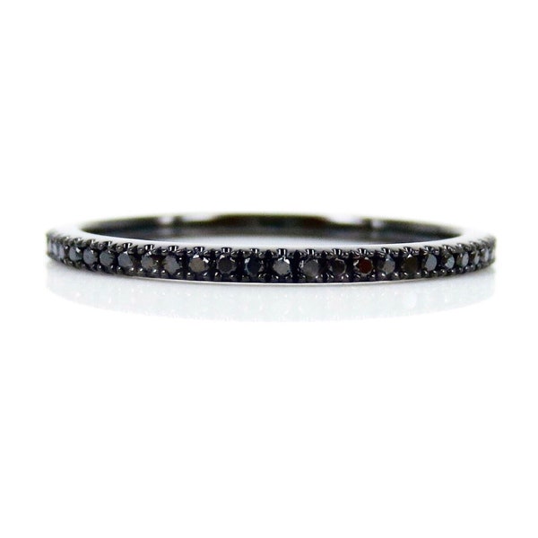 Micro Pavé Black Diamond Eternity Band /Black Diamond Eternity Ring /Black Eternity Wedding Band /18k Gold Thin Black Diamond Wedding Band