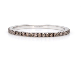 Micro Pavé Champagne Diamond Eternity Band: 18K White Gold Wedding Ring