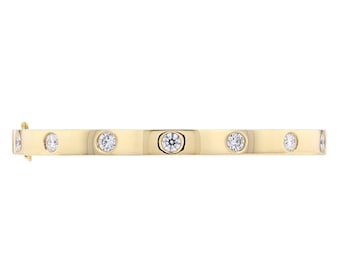 18K Gold Round Brilliant cut Diamonds Hinged Bangle / Diamond Solid 18K Gold Diamond Bangles /