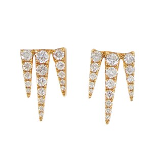 18K Yellow Gold 10mm Diamond  pavé 3-Spike Stud Earrings