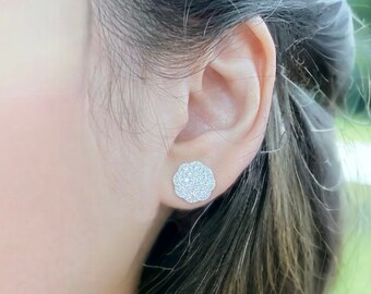 18K White Gold Diamond Flower Cluster Stud Earrings / Diamond Cluster Studs / Diamond Earrings / Wedding Earrings / Floral Diamond Studs