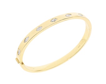 18K Gold Fancy Marquise Cut Diamond Hinged Bangle / Marquise Diamond Solid 18K Gold Oval Bangles /