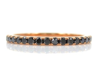 1.6mm Black Diamond Eternity Band - 18K Rose Gold - Stacking Bands - Wedding Bands