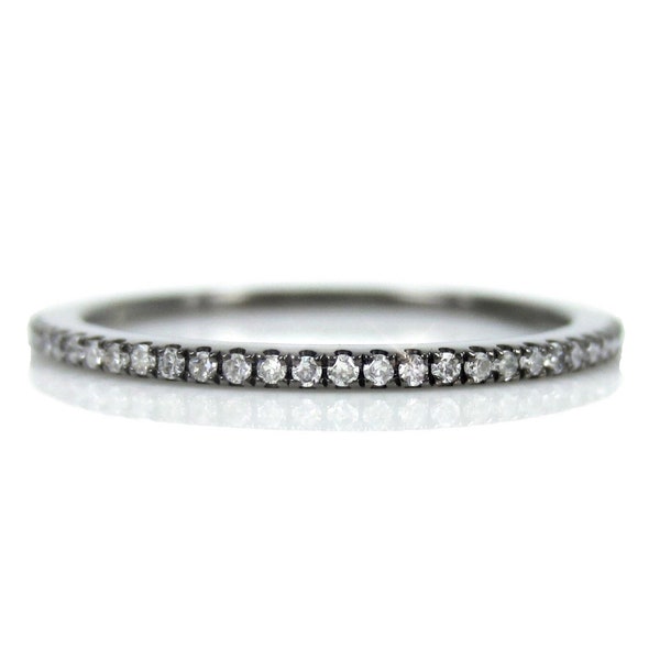 Micro Pave Diamond Eternity 18K Black Gold Band - Stackable - Engagement - Vintage inspired