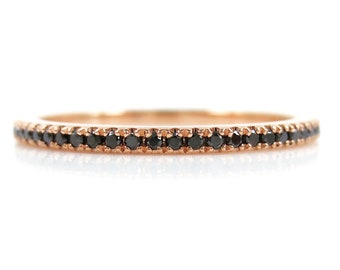 Micro Pavé Black Diamond Eternity Band /Black Diamond Eternity Ring /Black Diamond Eternity Band /18k Rose Gold Thin Black Diamond Ring