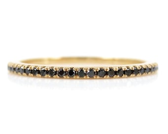 Micro Pavé Black Diamond Eternity Band /Black Diamond Eternity Ring /Black Diamond Eternity Band /18k Yellow Gold Thin Black Diamond Ring