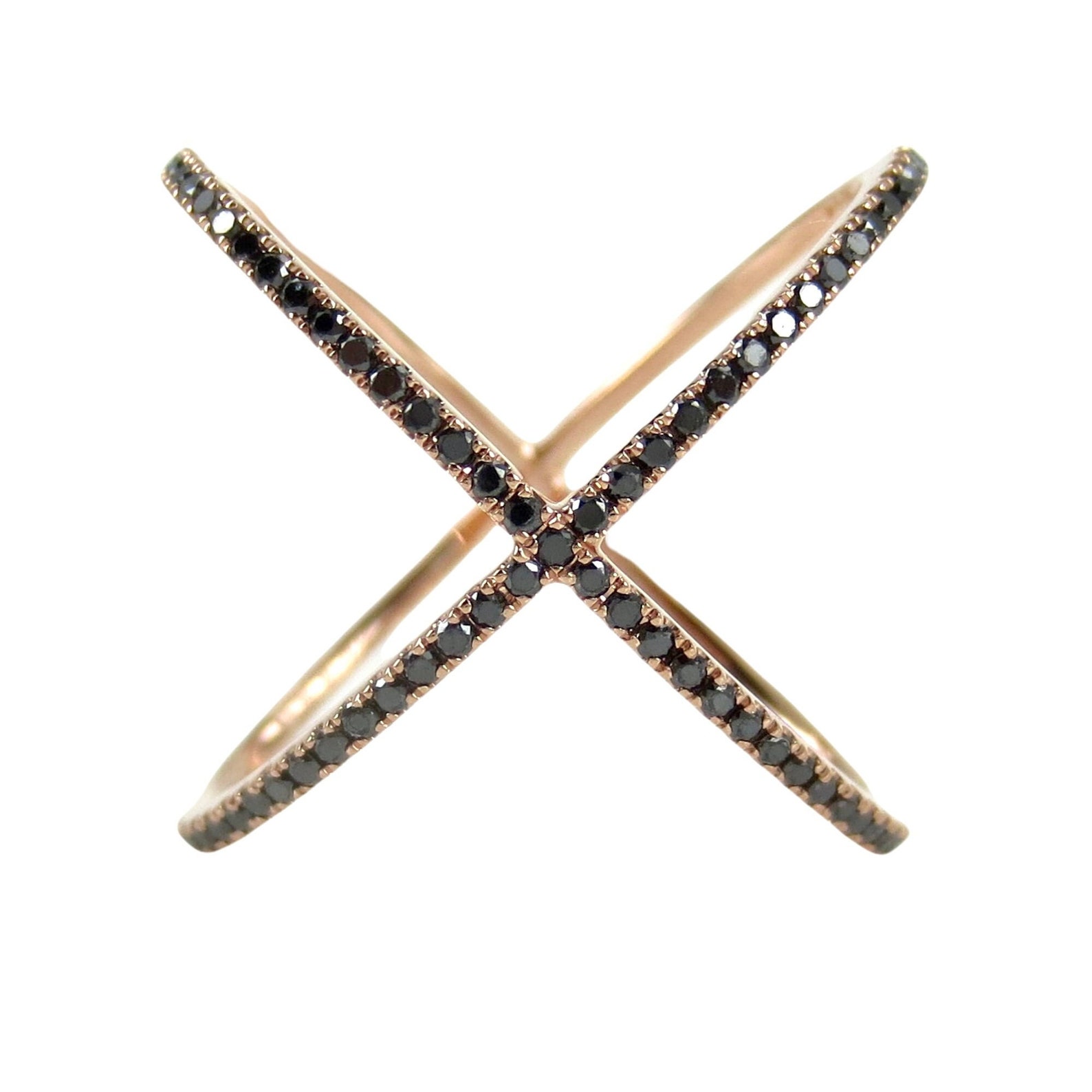Micro Pave Black Diamond Cross Cross/ X Ring 18k Rose Gold Etsy