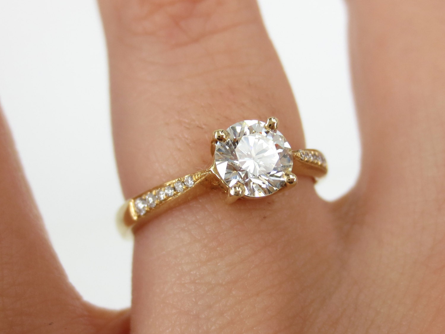 0.78cts Solitaire Diamond Engagement Ring With Accent Diamond Etsy