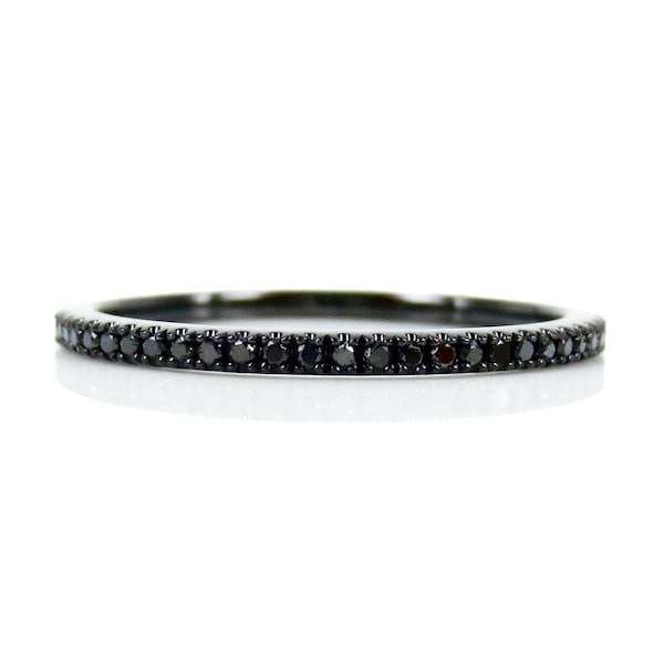 Micro Pavé Black Diamond Eternity Band: 18k White Gold Wedding Ring