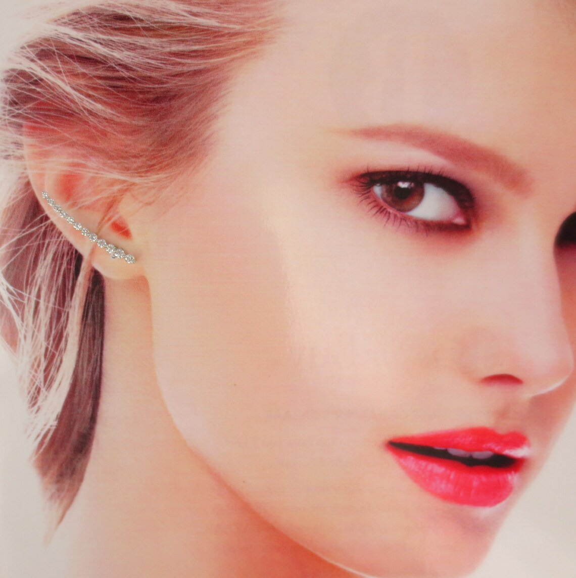 Diamond Curved Bar Ear Cuff Earrings in 18k White Gold Etsy