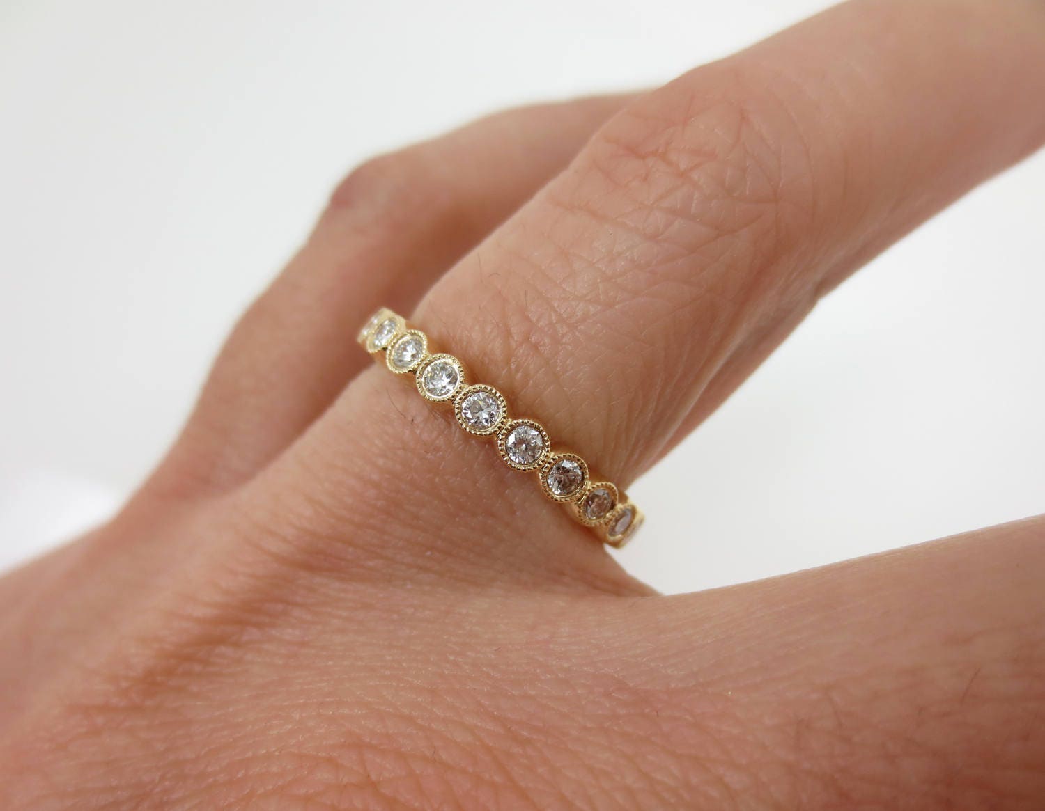 3mm Milgrain Bezel Set Round Diamond Eternity Band in 18k | Etsy