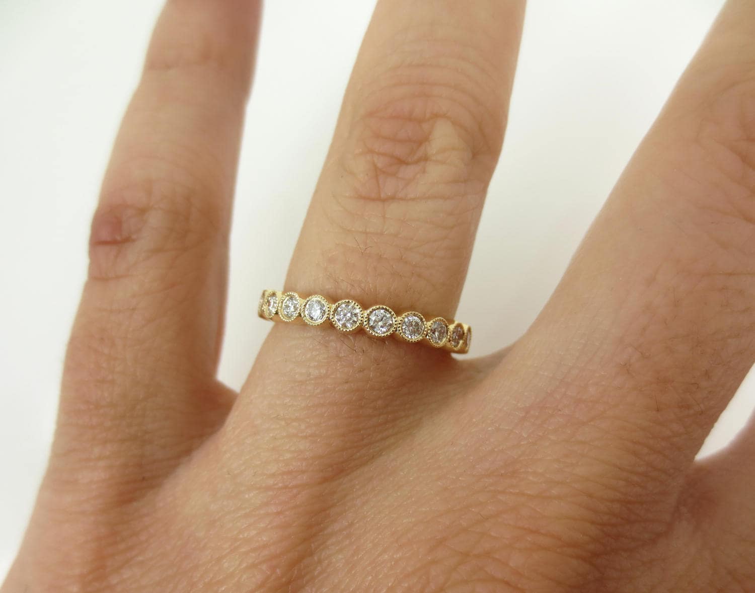 3mm Milgrain Bezel Set Round Diamond Eternity Band in 18k | Etsy