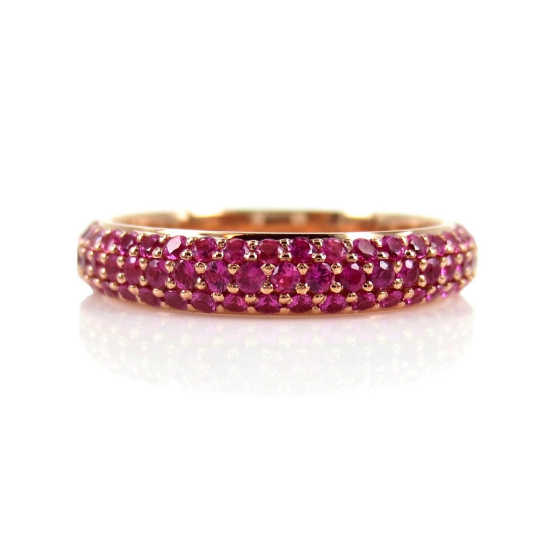 3.5mm Three Row Micro Pave Ruby Dome Eternity Band in 18k Rose - Etsy