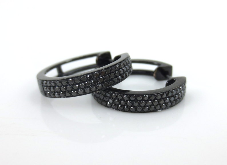 Black Diamonds Huggie Hoop Earrings 18k Gold with Black Etsy
