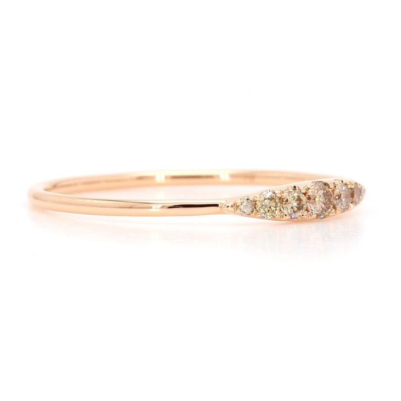 Dainty Seven-Stone Graduated Champagne Diamond Ring 14K /18K Gold / Dainty Champagne Brown Diamond Wedding Ring / Minimalist Stacking Rings image 2