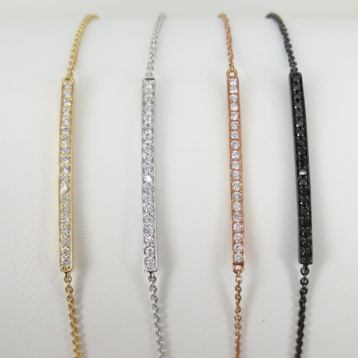 Diamond Bar Charm Bracelet Set in 18k Rose Gold. Etsy