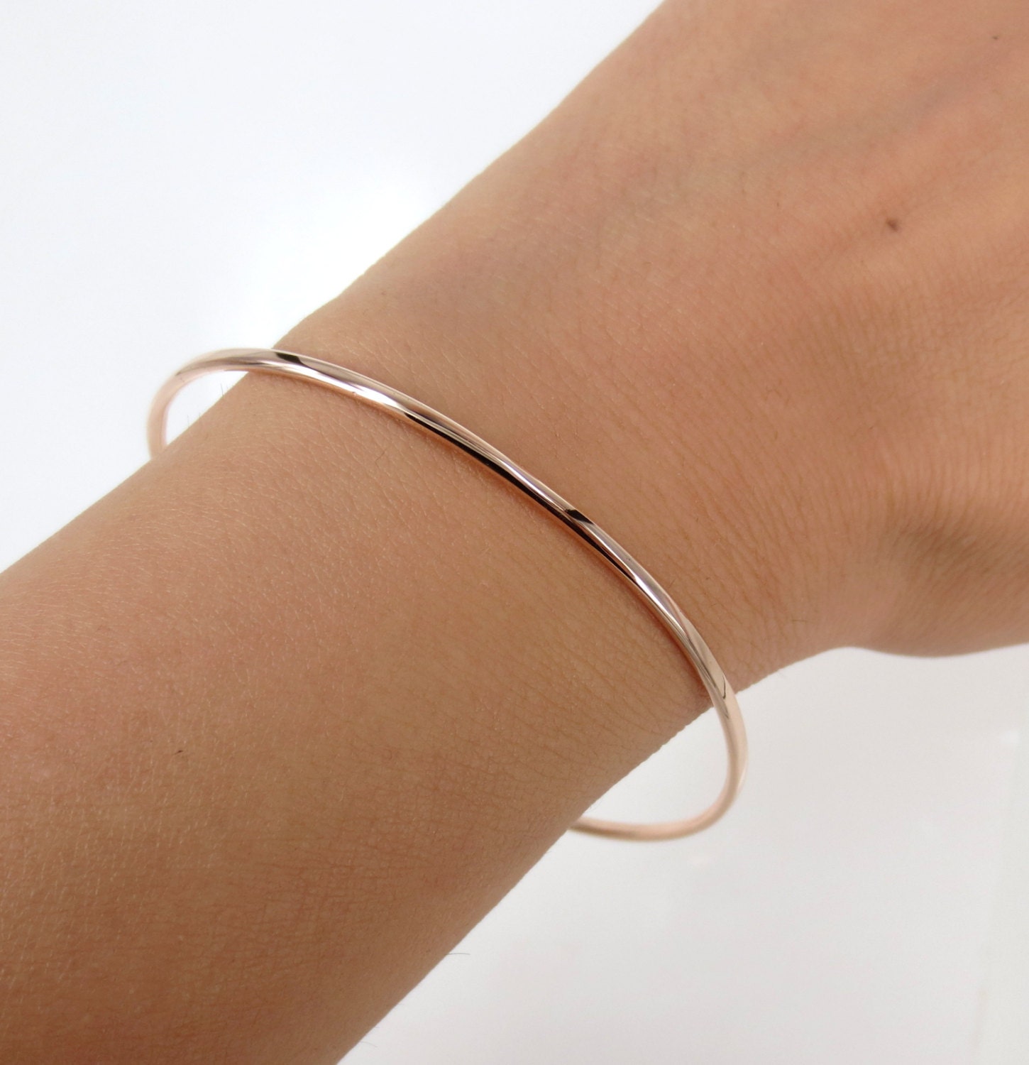 Solid 14K Rose Gold Solid Bangle Etsy
