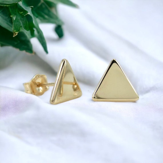 14k gold triangle stud earrings deals