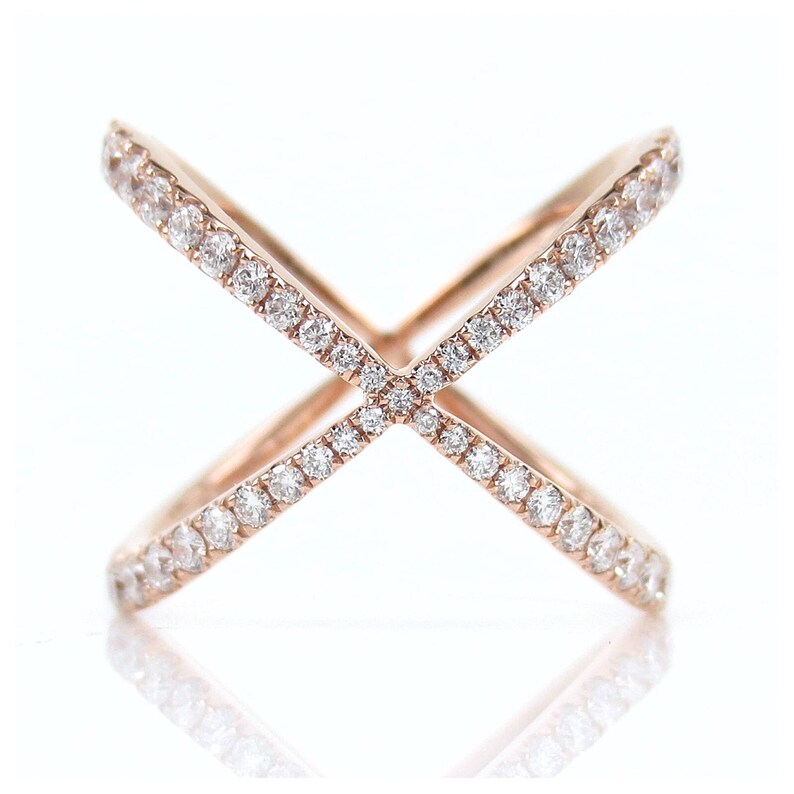 Diamond Pave Criss-cross X Ring in 18k Rose Gold | Etsy