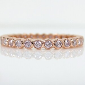 2.1mm Bezel Set Round Pink Diamond Eternity Band in 18k Rose Gold - Stacking Rings