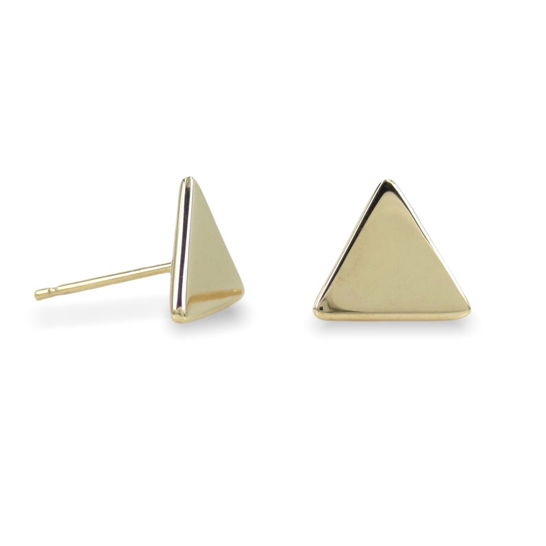 14K Yellow Gold Triangle Stud Earrings Etsy
