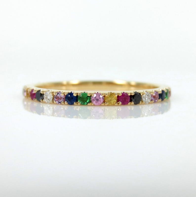 1.5mm Rainbow Eternity Band Multicolored Diamonds & - Etsy