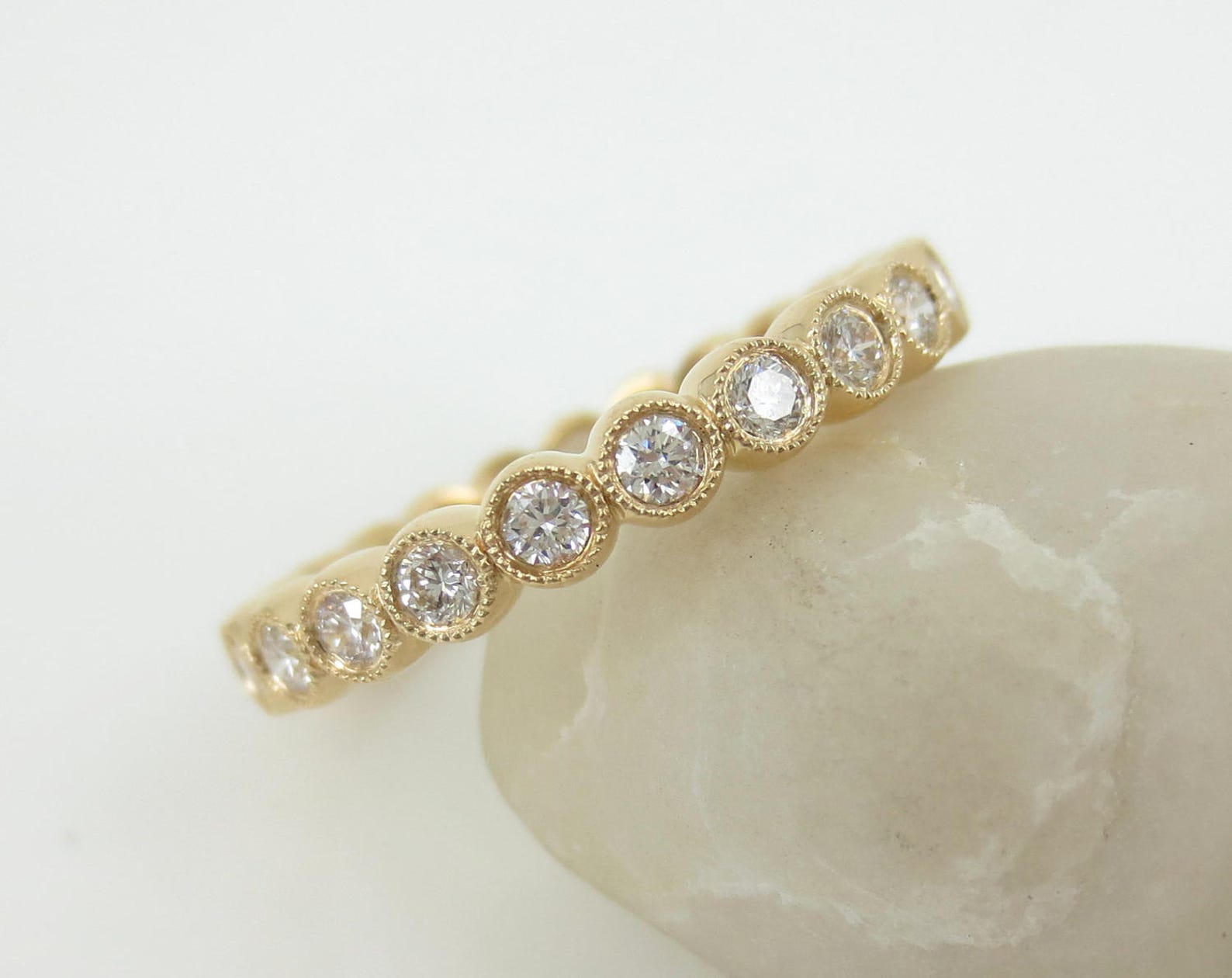 3mm Milgrain Bezel Set Round Diamond Eternity Band in 18k | Etsy