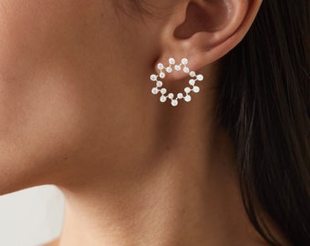 14K Gold Constellation of Bezel set Diamonds Circular Front-Facing Hoop Earrings / Front Facing Diamond Hoops / Bezel Diamond Hoop Earrings