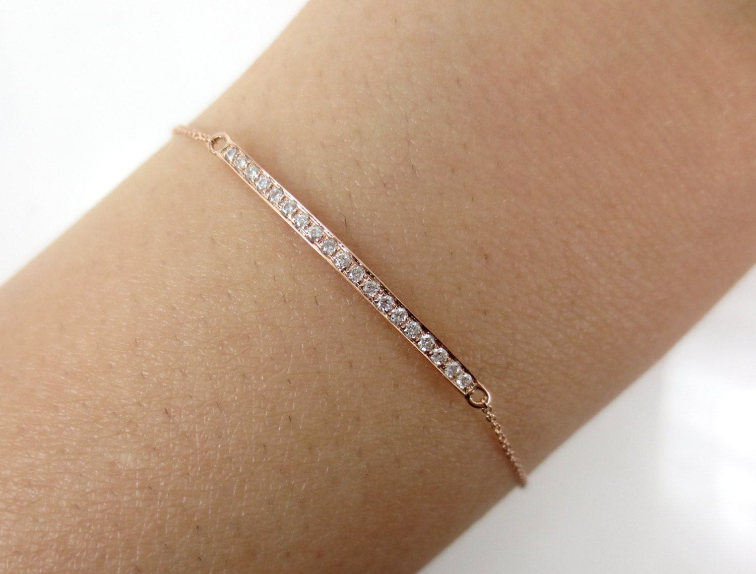 Diamond Bar Charm Bracelet Set in 18k Rose Gold. Etsy