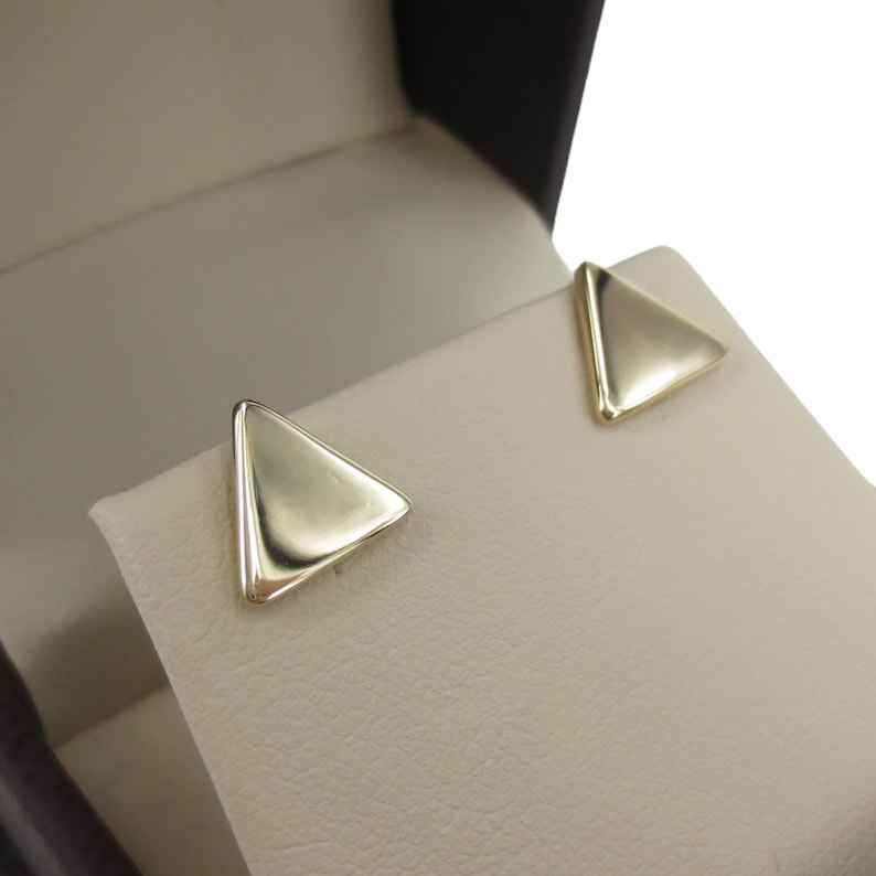 14K Yellow Gold Triangle Stud Earrings Etsy