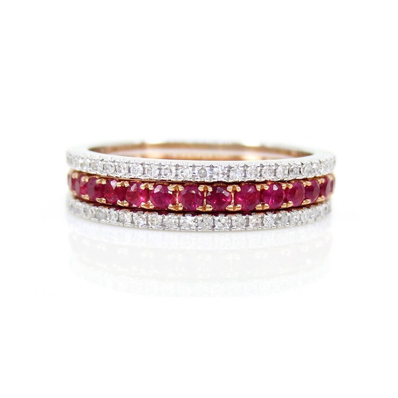 Set of 3: Ruby Eternity Band Two Micro Pave Diamond Eternity - Etsy