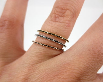 Set of 3 - Trio Micro Pave Black Diamond Bands- 18K Gold - Stacking Bands - Weddings Bands