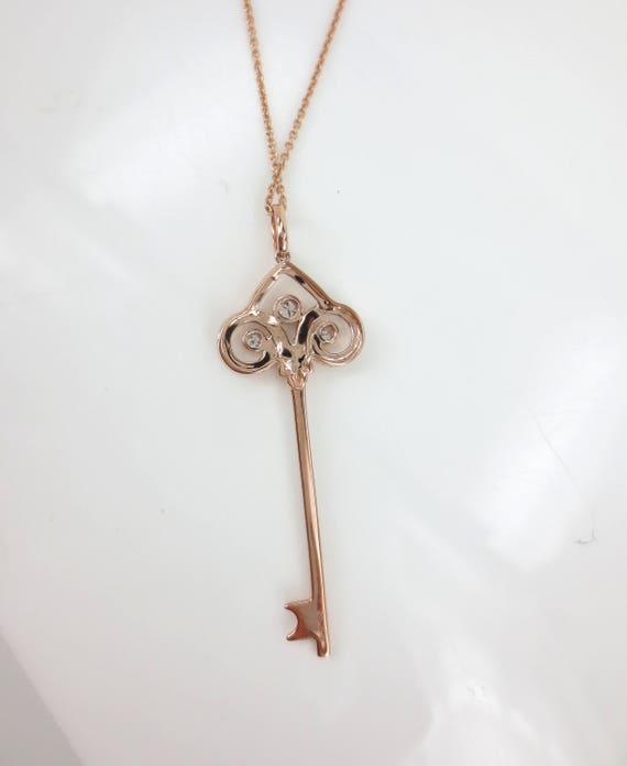18k Rose Gold Diamond Key Pendant 