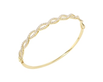 18K Yellow Gold Natural Diamond Infinity Hinged Bangle Bracelet / Oval Shaped Bangle / Twisted Diamond Bangle / Infinity Diamond Bangle