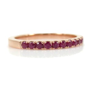 2mm Ruby Half Eternity Band - 18K Rose Gold - Stacking - Wedding Bands