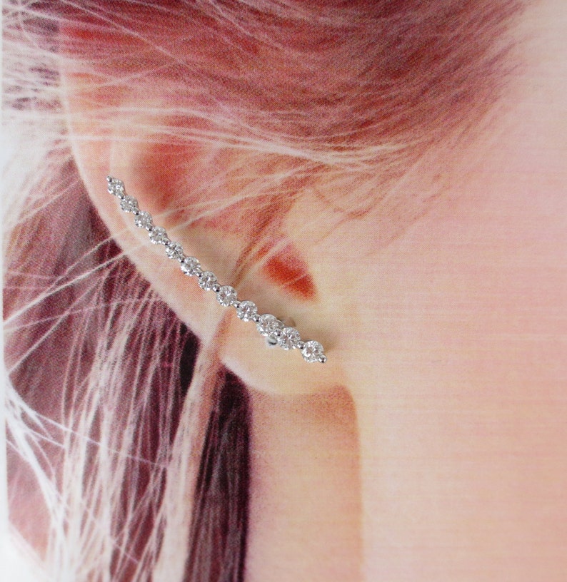 Diamond Curved Bar Ear Cuff Earrings in 18k White Gold Etsy