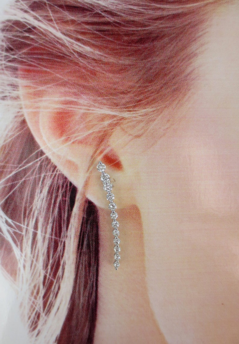 Diamond Curved Bar Ear Cuff Earrings in 18k White Gold Etsy