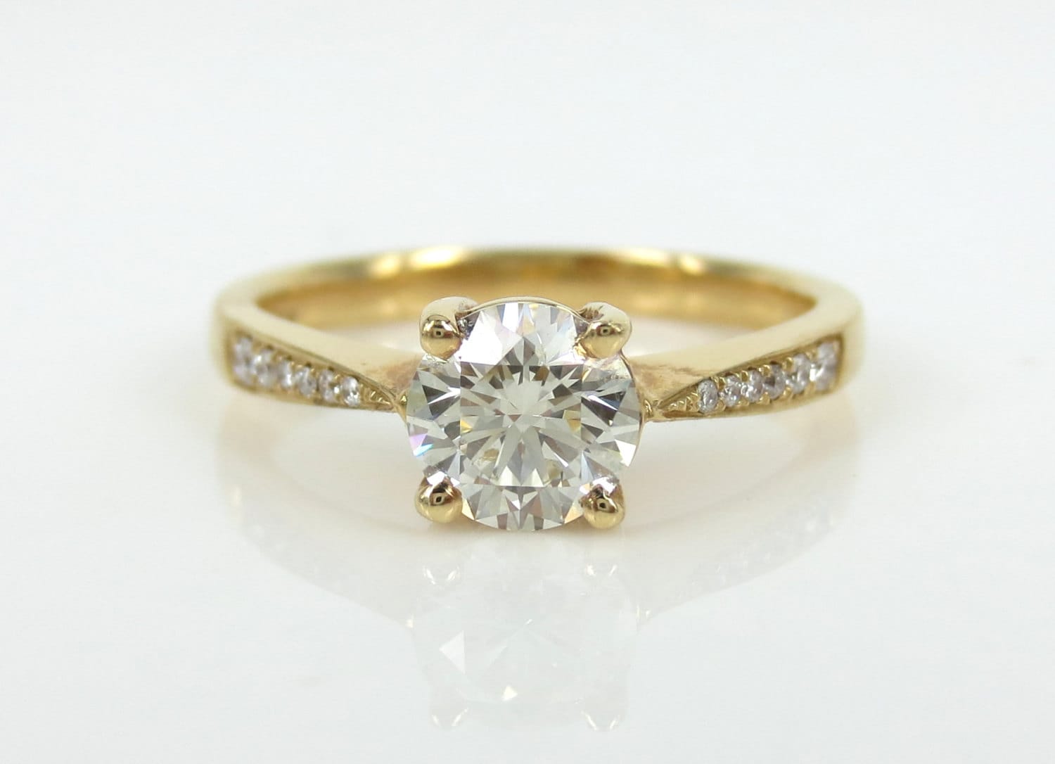 0.78cts Solitaire Diamond Engagement Ring With Accent Diamond Etsy