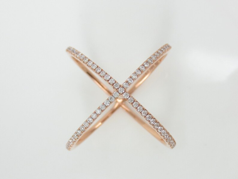 Micro Pave Diamond Criss Cross X Ring Band in 18k Rose Gold - Etsy