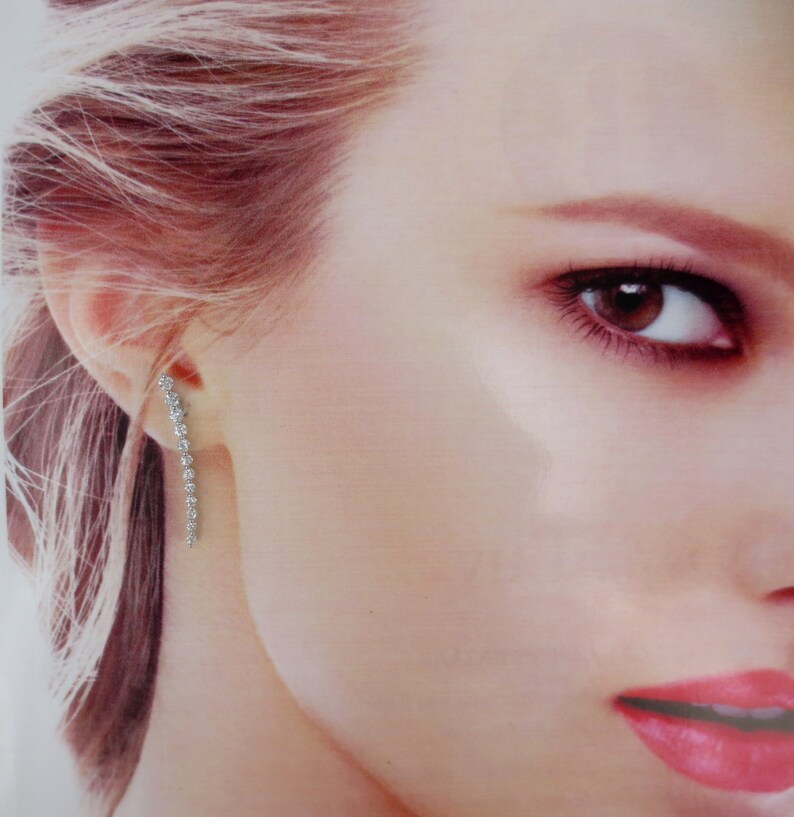 Diamond Curved Bar Ear Cuff Earrings in 18k White Gold Etsy