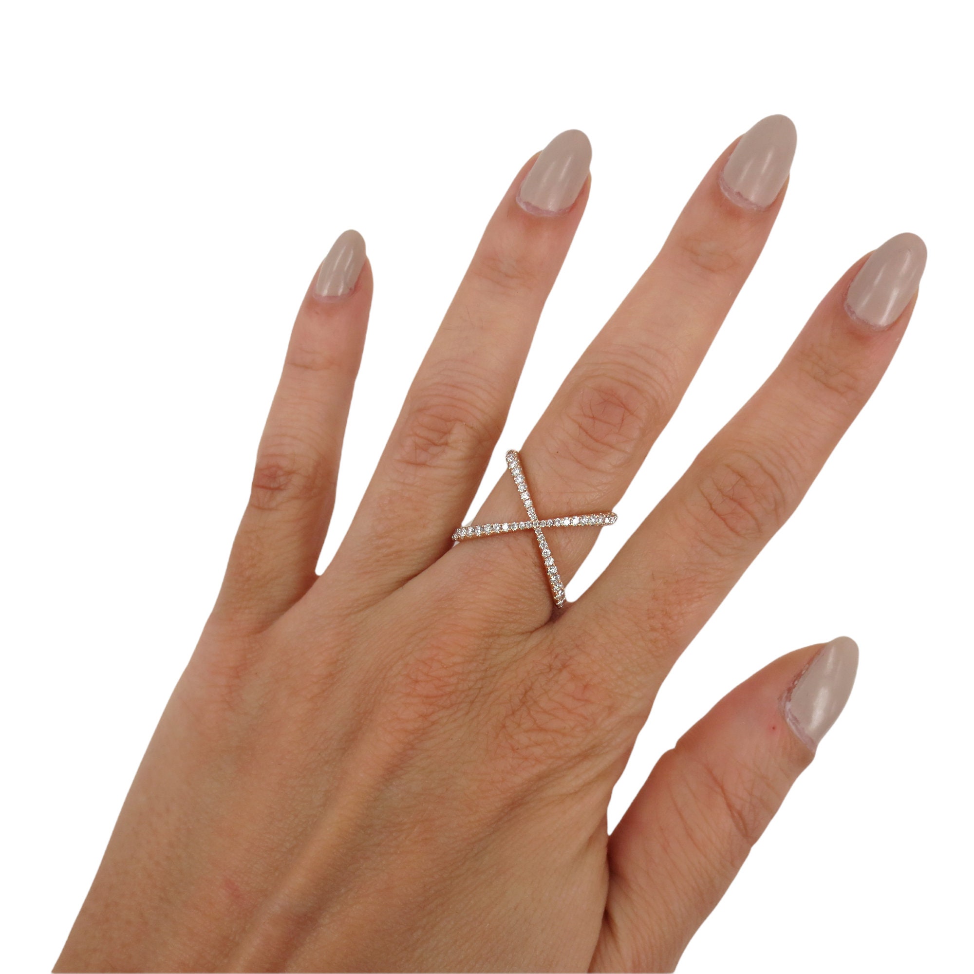 Diamond Pave Crisscross X Ring in 18k Rose Gold Etsy