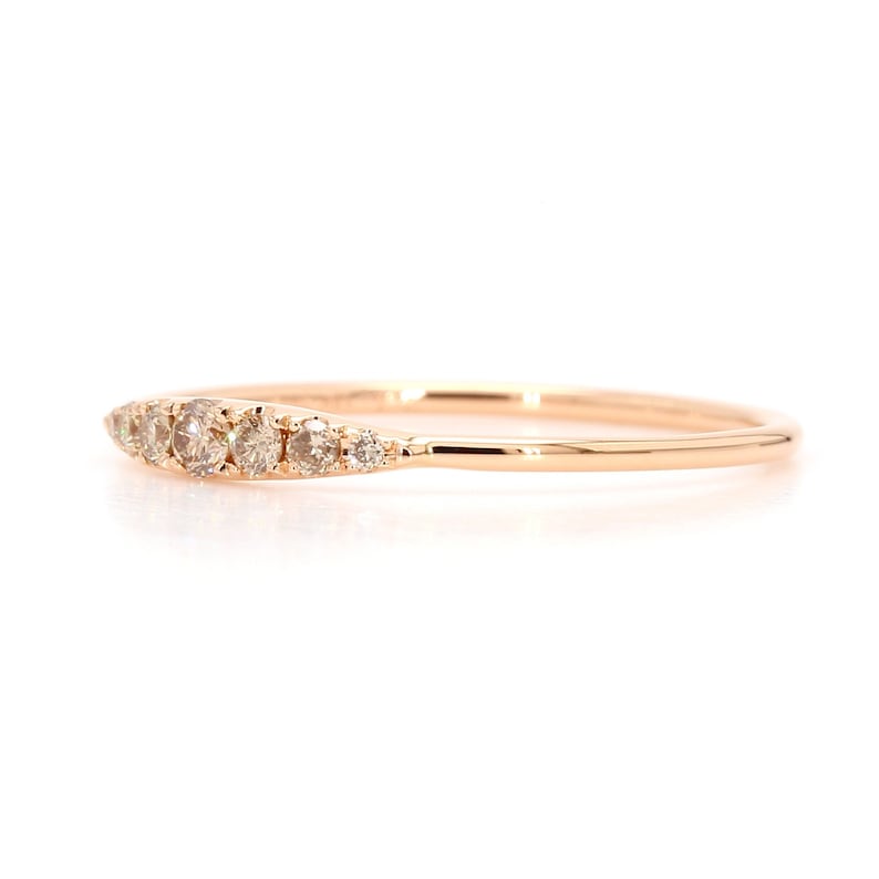 Dainty Seven-Stone Graduated Champagne Diamond Ring 14K /18K Gold / Dainty Champagne Brown Diamond Wedding Ring / Minimalist Stacking Rings image 4