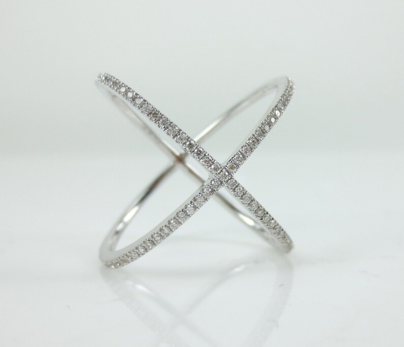 Micro Pave Diamond X Ring Band in 18k White Gold Etsy