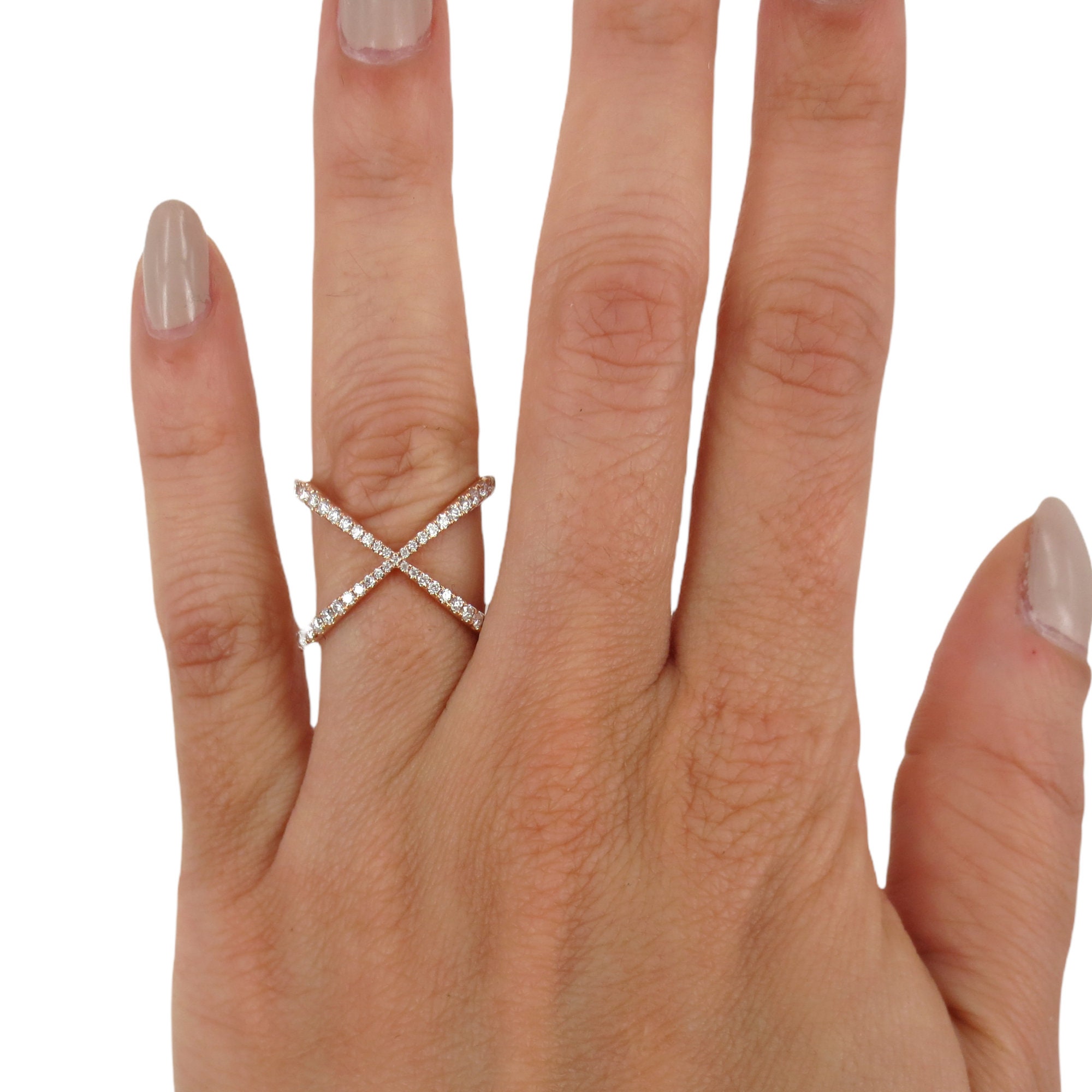 Diamond Pave Crisscross X Ring in 18k Rose Gold Etsy
