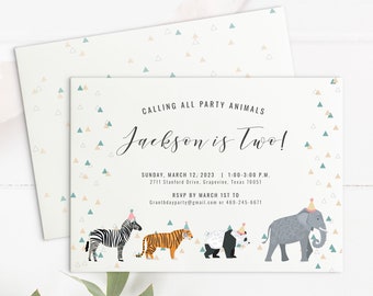 Printable Zoo Animal Invitation Template for Birthday, Party, or Shower. Custom Instant Download with Templett. Calling All Party Animals