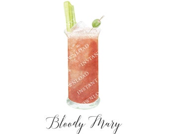 Bloody Mary Digital Image Digital Download. JPG and PNG for Wedding Bar Sign Design, Event Signage, or Crafts. Watercolor Cocktail