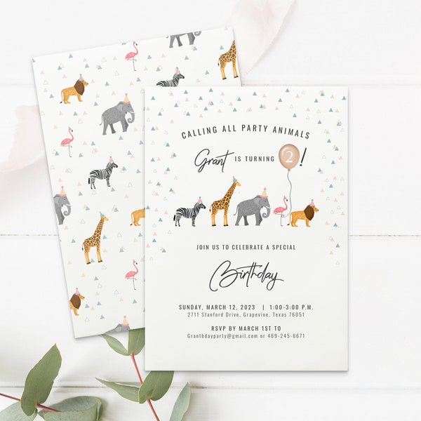 Printable Zoo Animal Invitation Template for Birthday, Party, or Shower. Custom Instant Download with Templett. Calling All Party Animals