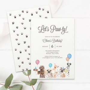 Printable Dog Party Invitation Template for Birthday, Party, or Shower. Custom Instant Download with Templett. Custom Wording Let's Paw-ty image 1