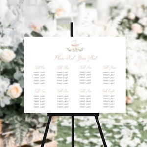 Baby Shower Zitplaatsen Grafiek Bonjour Baby Roze Franse Baby Douche Teken Sjabloon. Meisje Baby Shower Downloaden, Aanpassen met Templett. Afmeting 24x18